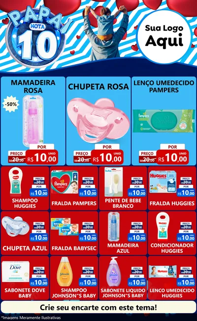 Modelo de Encarte para Encarte Grande com o tema Papai Nota 10 para Bebês