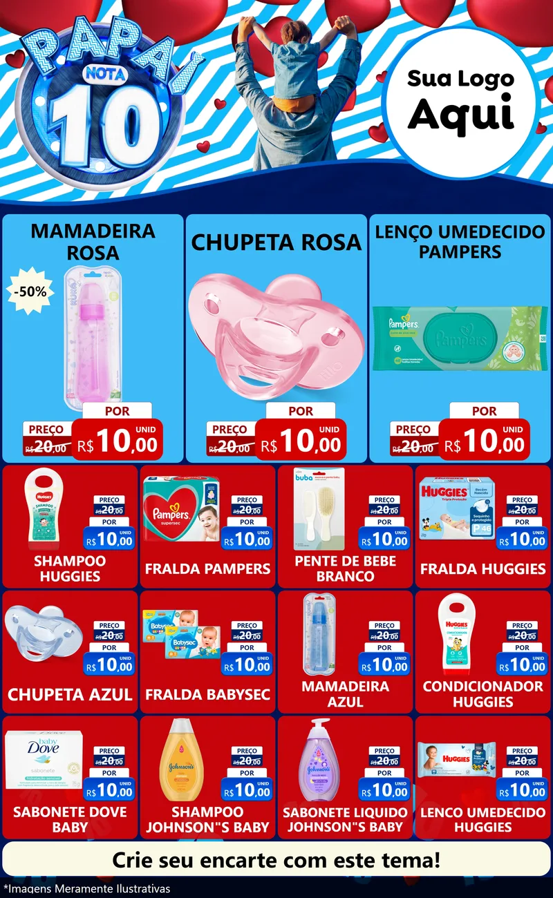 Modelo de Encarte para Encarte Grande com o tema Papai Nota 10 para Bebês