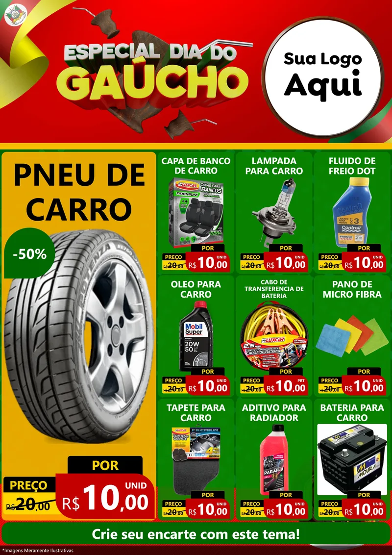 Modelo de Encarte para Encarte A4 Vertical com o tema Especial Dia do Gaúcho para Auto peças
