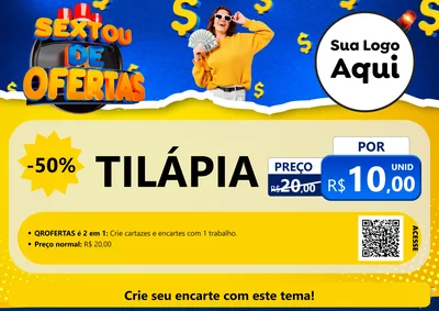 Modelo de Cartaz para Cartaz A4 Horizontal com o tema Sextou de Ofertas para Peixaria