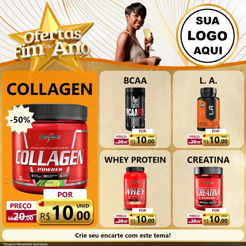 Modelo de Rede Social para Feed Facebook com o tema Ofertas Fim de Ano para Suplementos alimentares