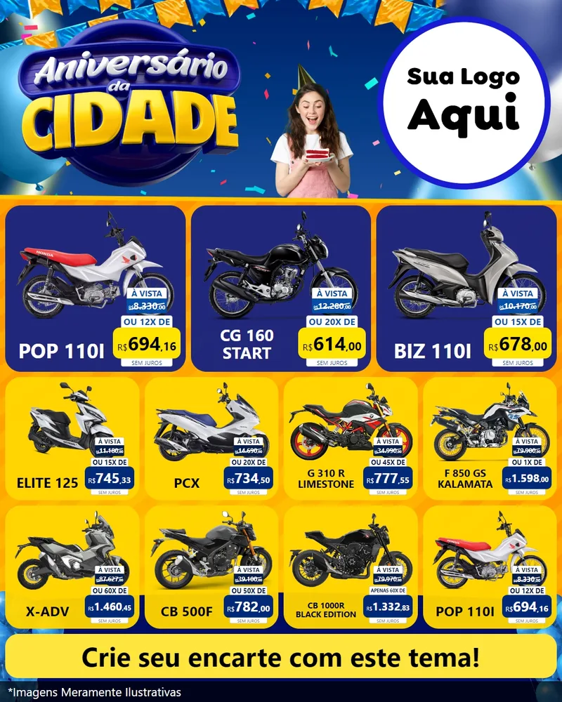 Modelo de Rede Social para Feed Instagram com o tema Aniversário da Cidade para Concessionaria de Motos
