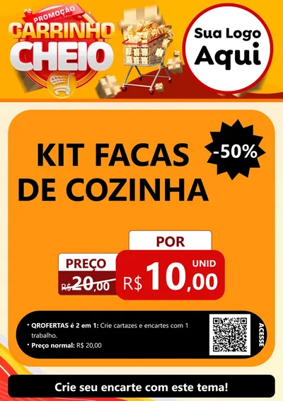 Modelo de Cartaz para Cartaz A4 Vertical com o tema Promoção carrinho cheio para Utilidades Domésticas