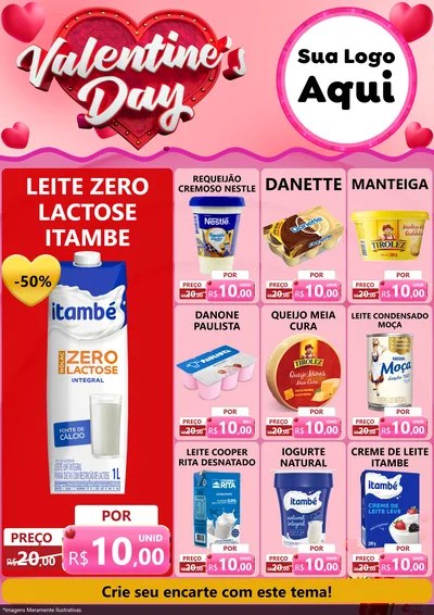 Modelo de Encarte para Encarte A4 Vertical com o tema Valentine's Day para Frios e Laticínios