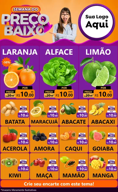 Modelo de Encarte para Encarte Grande com o tema Semana do Preço Baixo para Hortifrúti