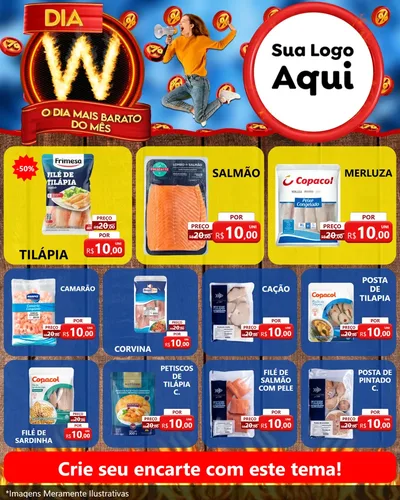 Modelo de Rede Social para Feed Instagram com o tema Dia W - O Dia Mais Barato Do Mês para Peixaria
