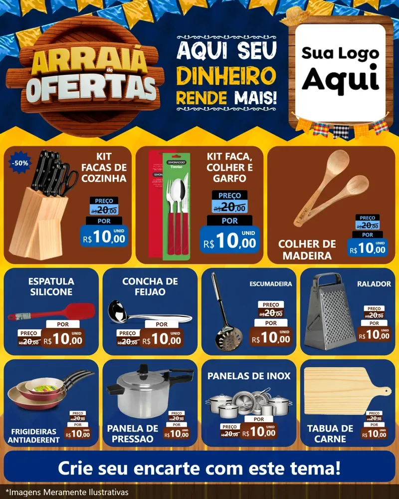 Modelo de Rede Social para Feed Instagram com o tema Arraiá de Ofertas - Junina para Utilidades Domésticas