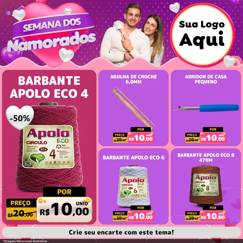 Modelo de Rede Social para Feed Facebook com o tema Semana dos Namorados para Armarinho e Aviamentos