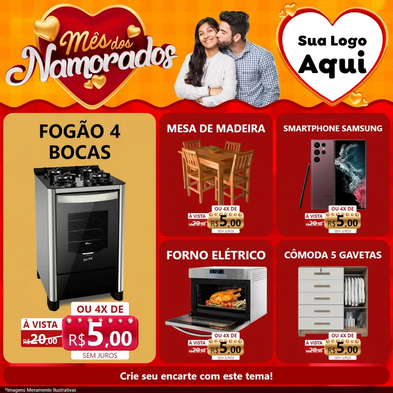 Modelo de Rede Social para Feed Facebook com o tema Mês dos Namorados para Móveis e Eletro