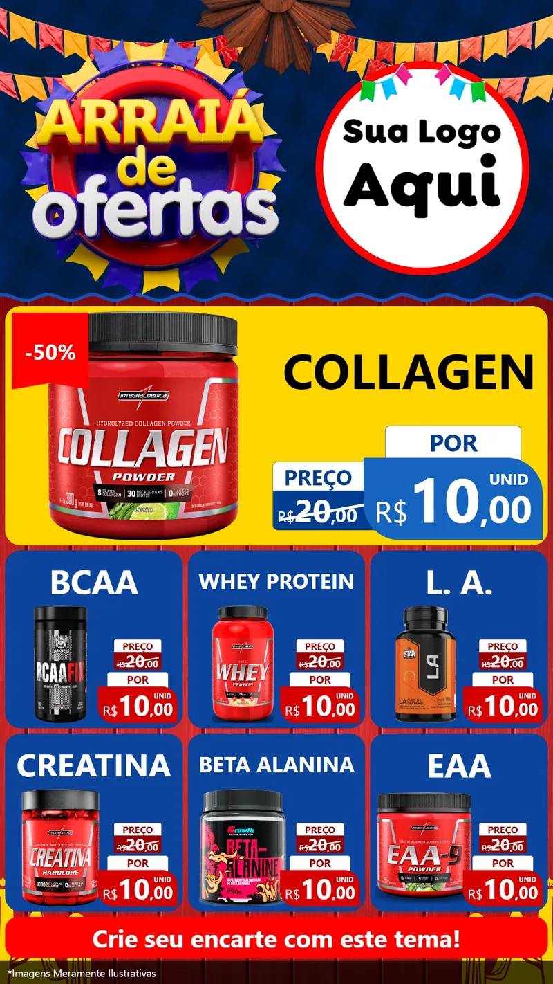 Modelo de Rede Social para Stories com o tema Arraiá de Ofertas para Suplementos alimentares