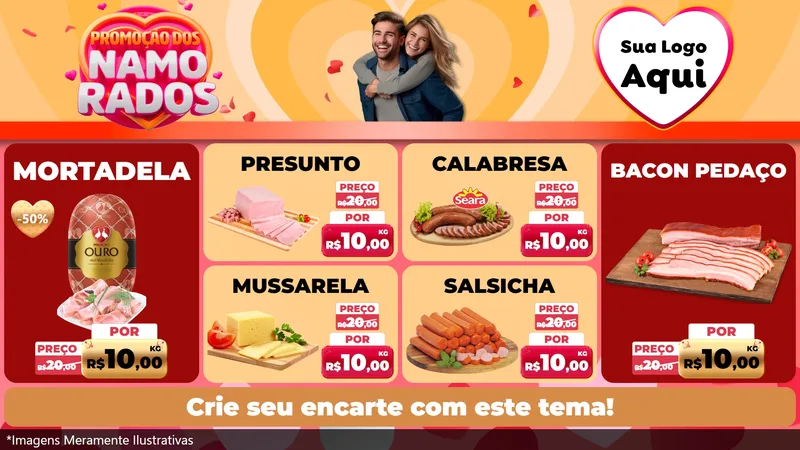 Modelo de TV para TV Horizontal com o tema Promoção dos Namorados para Frios e Laticínios