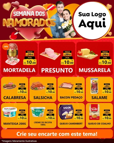 Modelo de Rede Social para Feed Instagram com o tema Semana dos Namorados para Frios e Laticínios
