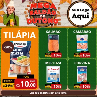 Modelo de Rede Social para Feed Facebook com o tema Mega Saldão de Outono para Peixaria
