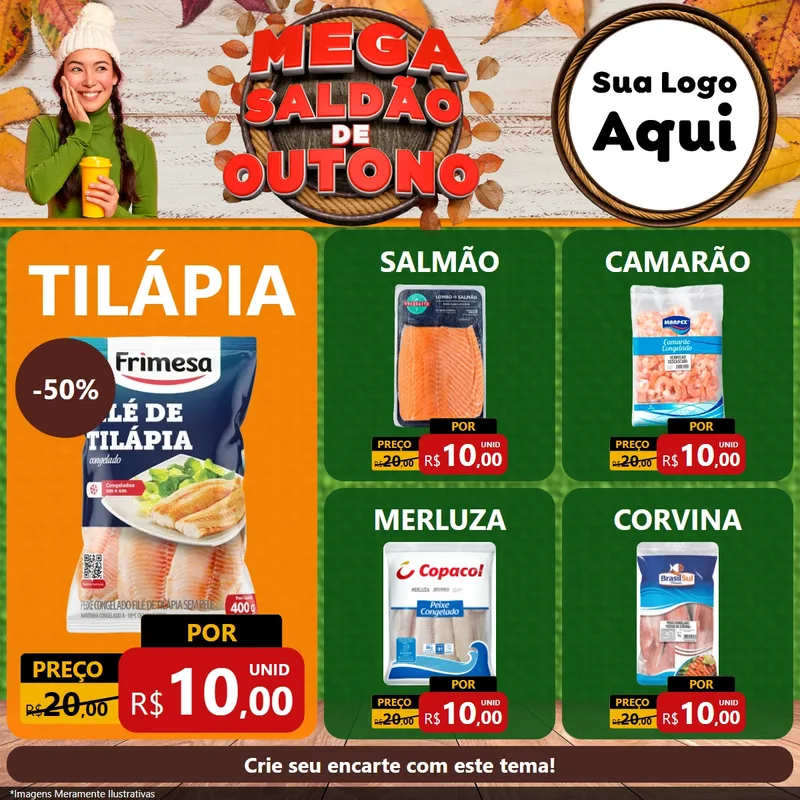 Modelo de Rede Social para Feed Facebook com o tema Mega Saldão de Outono para Peixaria
