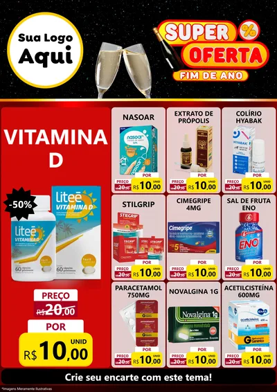 Modelo de Encarte para Encarte A4 Vertical com o tema Super Oferta Fim de Ano para Farmácia