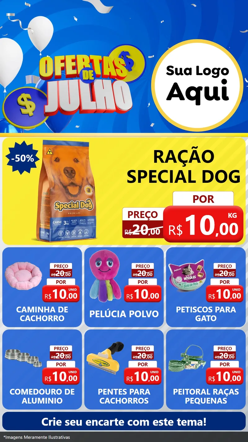 Modelo de Rede Social para Stories com o tema Ofertas de Julho para Pet Shop