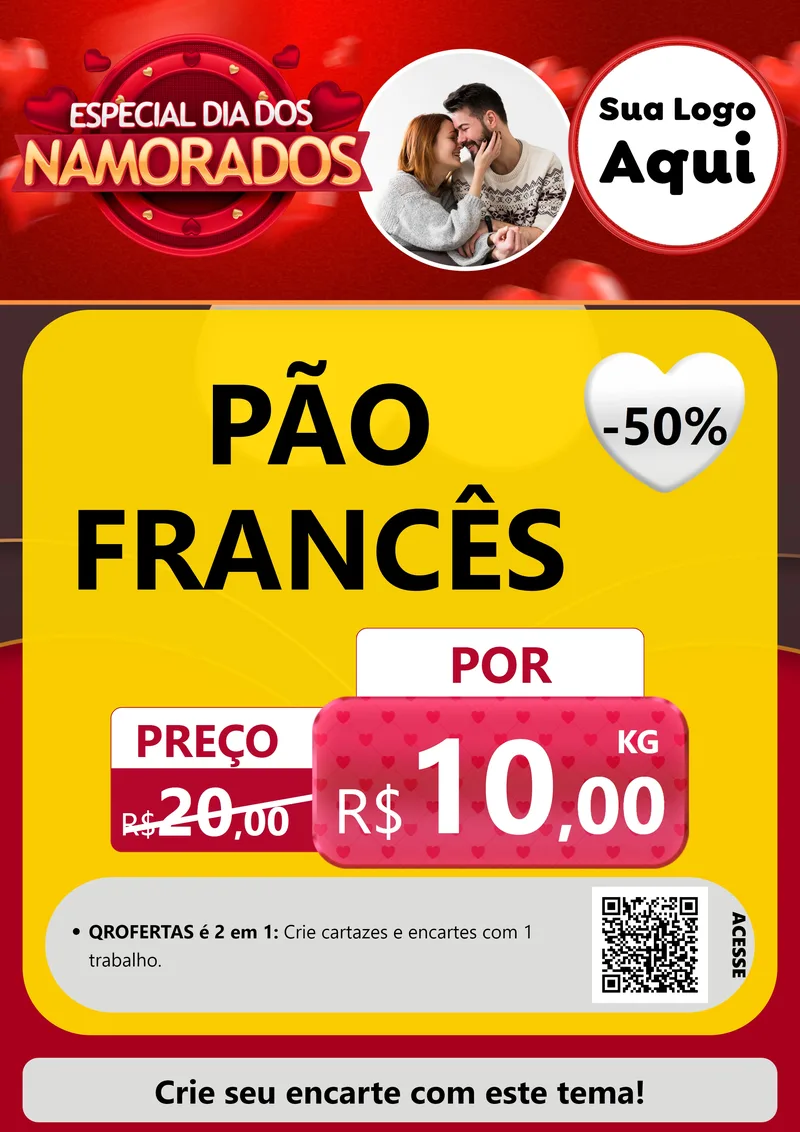 Modelo de Cartaz para Cartaz A4 Vertical com o tema Especial Dia Dos Namorados para Padaria
