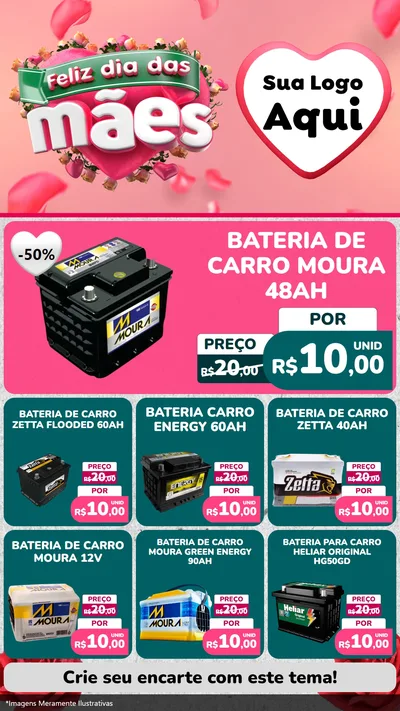Modelo de Rede Social para Stories com o tema Feliz Dia das Mães para Baterias Elétricas