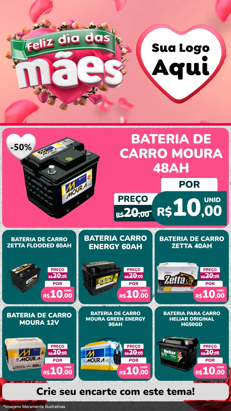 Modelo de Rede Social para Stories com o tema Feliz Dia das Mães para Baterias Elétricas