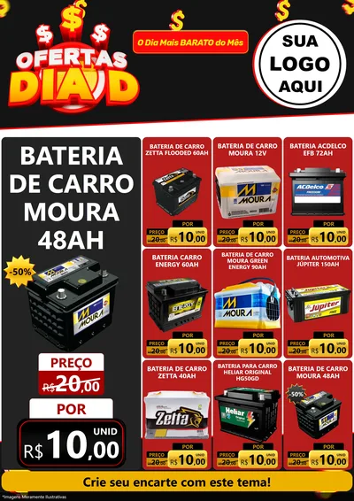 Modelo de Encarte para Encarte A4 Vertical com o tema Ofertas Dia D para Baterias Elétricas