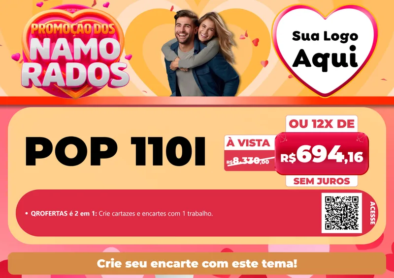 Modelo de Cartaz para Cartaz A4 Horizontal com o tema Promoção dos Namorados para Concessionaria de Motos