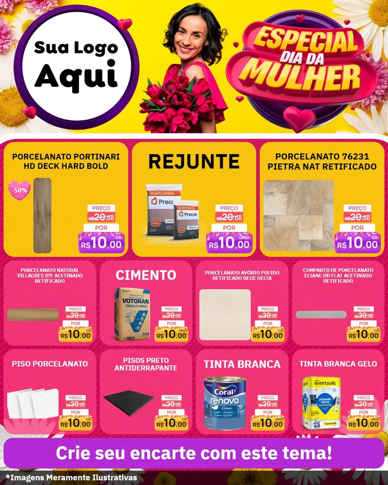 Modelo de Rede Social para Feed Instagram com o tema Especial Dia da Mulher para Pisos e revestimentos