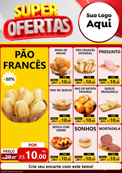 Modelo de Encarte para Encarte A4 Vertical com o tema Super Ofertas para Padaria