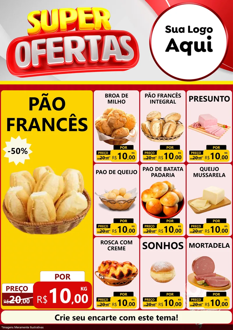 Modelo de Encarte para Encarte A4 Vertical com o tema Super Ofertas para Padaria