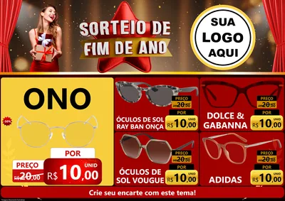 Modelo de Encarte para Encarte A4 Horizontal com o tema Sorteio de Fim de Ano para Óticas