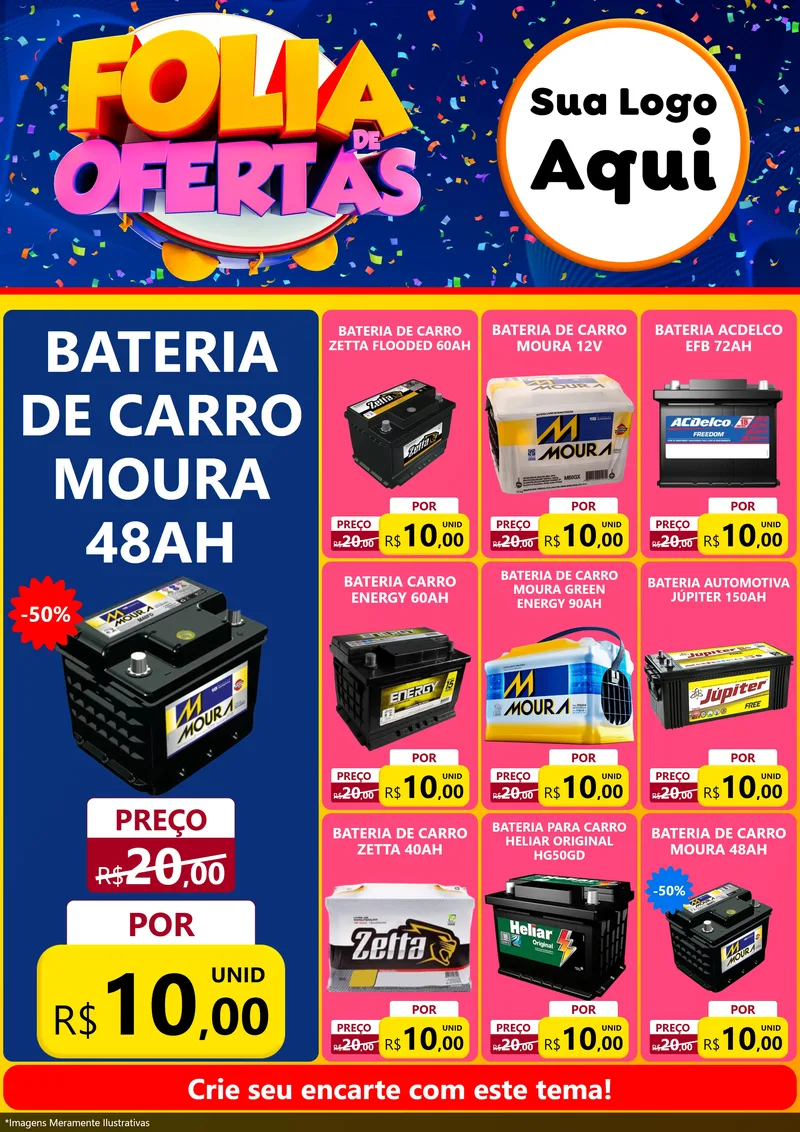 Modelo de Encarte para Encarte A4 Vertical com o tema Folia de Ofertas para Baterias Elétricas