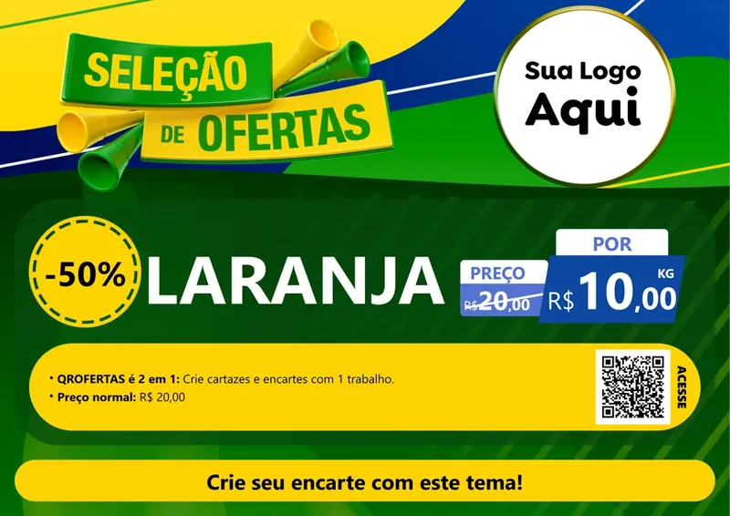 Modelo de Cartaz para Cartaz A4 Horizontal com o tema Seleção de Ofertas - Copa para Hortifrúti