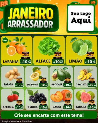 Modelo de Rede Social para Feed Instagram com o tema Janeiro Arrasador para Hortifrúti