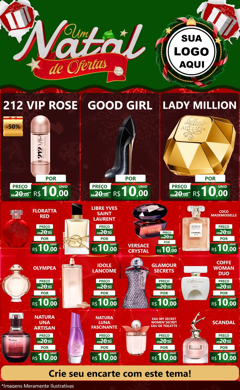 Modelo de Encarte para Encarte Grande com o tema Um Natal de Ofertas para Perfumes
