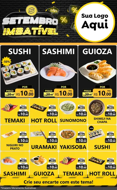 Modelo de Encarte para Encarte Grande com o tema Setembro Imbatível para Comida japonesa