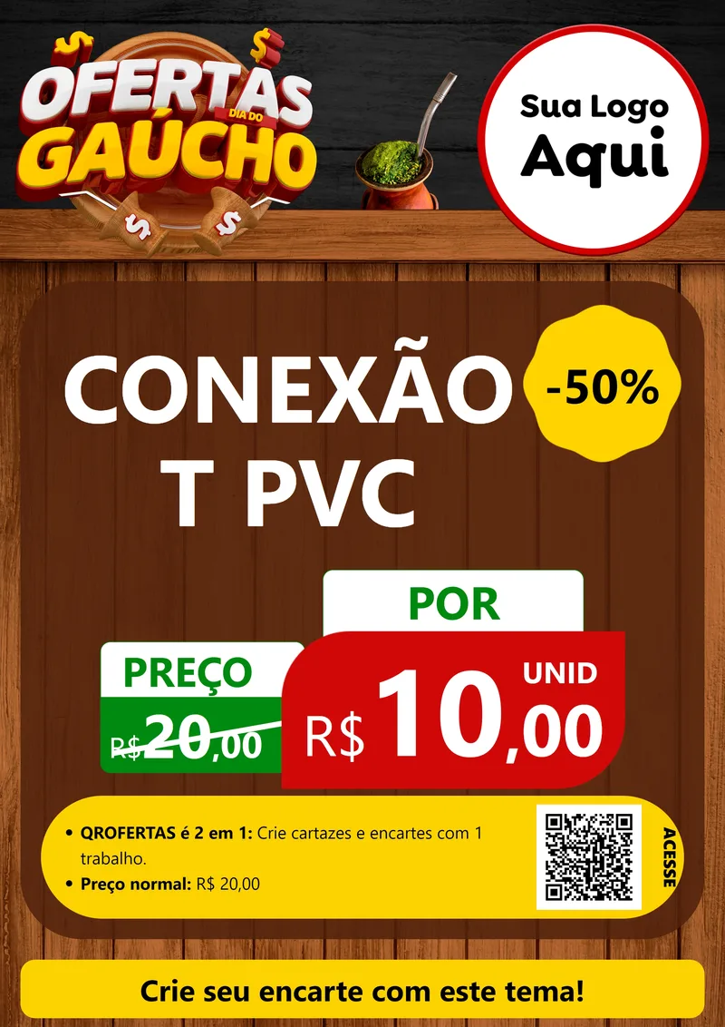 Modelo de Cartaz para Cartaz A4 Vertical com o tema Ofertas Dia do Gaúcho para Tubos e conexões