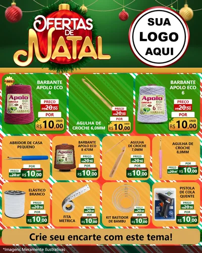 Modelo de Rede Social para Feed Instagram com o tema Ofertas de Natal para Armarinho e Aviamentos