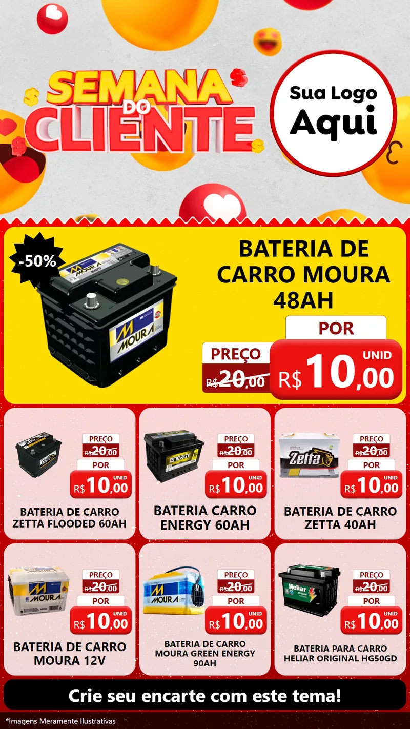 Modelo de Rede Social para Stories com o tema Semana do Cliente para Baterias Elétricas