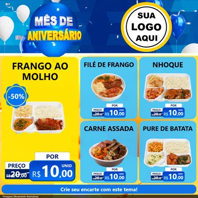 Modelo de Rede Social para Feed Facebook com o tema Mês de Aniversário para Restaurante