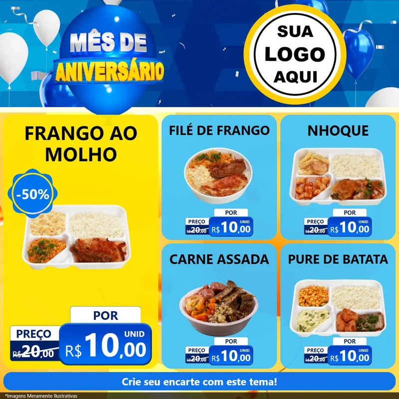 Modelo de Rede Social para Feed Facebook com o tema Mês de Aniversário para Restaurante