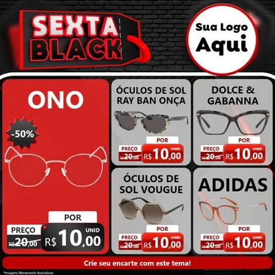 Modelo de Rede Social para Feed Facebook com o tema Sexta Black para Óticas
