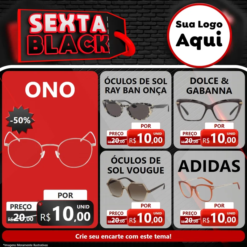 Modelo de Rede Social para Feed Facebook com o tema Sexta Black para Óticas