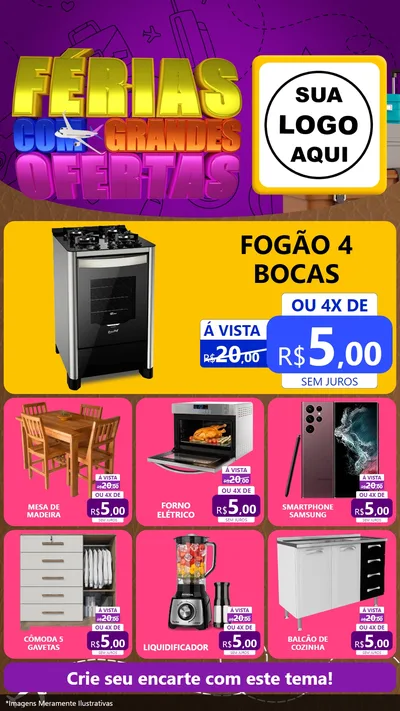 Modelo de Rede Social para Stories com o tema Férias com Grandes Ofertas para Móveis e Eletro
