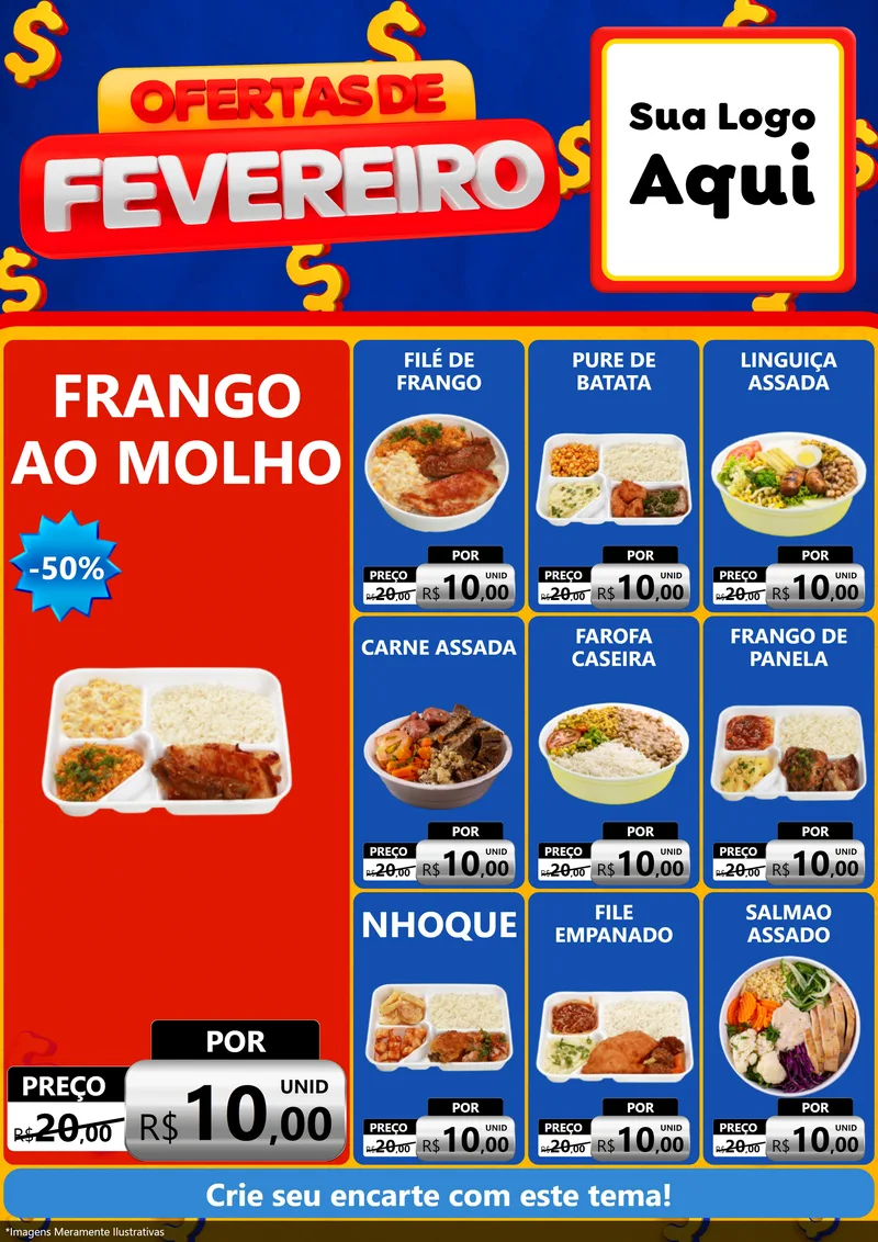 Modelo de Encarte para Encarte A4 Vertical com o tema Ofertas de Fevereiro para Restaurante