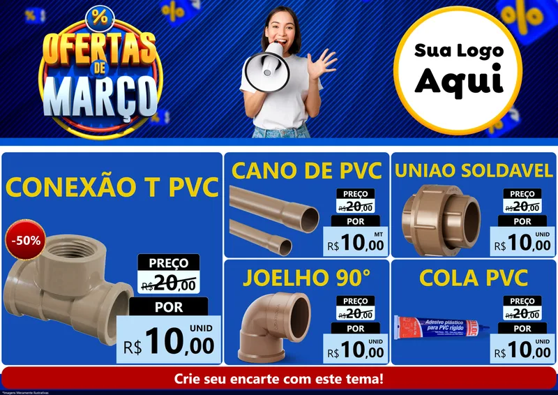 Modelo de Encarte para Encarte A4 Horizontal com o tema Ofertas de Março para Tubos e conexões