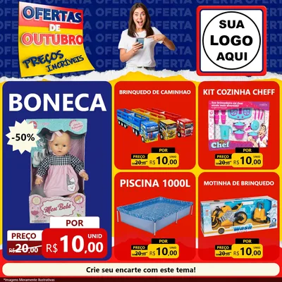 Modelo de Rede Social para Feed Facebook com o tema Ofertas de Outubro - Preços Incríveis para Brinquedos
