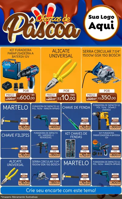 Modelo de Encarte para Encarte Grande com o tema Ofertas de Páscoa para Maquinas e Ferramentas
