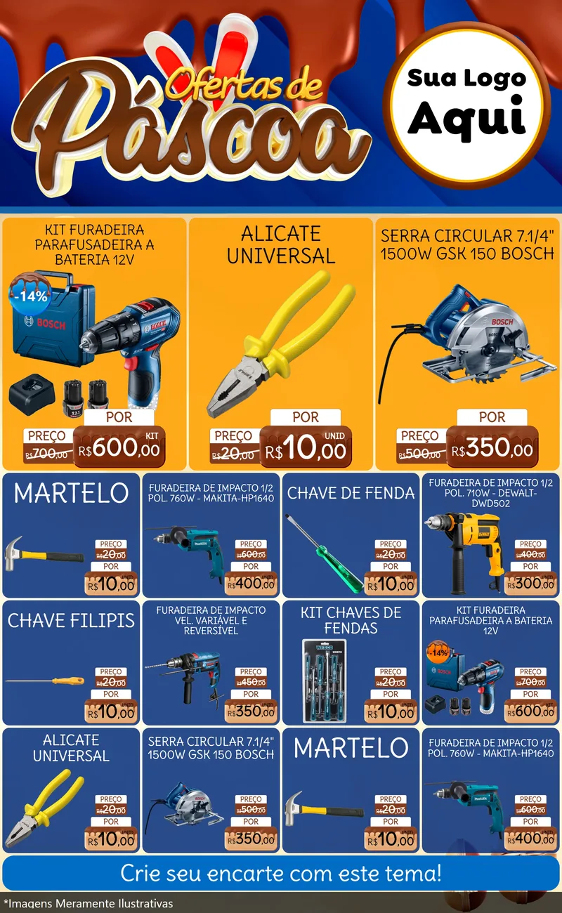 Modelo de Encarte para Encarte Grande com o tema Ofertas de Páscoa para Maquinas e Ferramentas