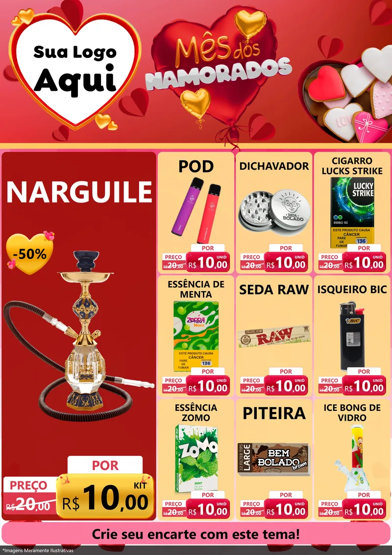 Modelo de Encarte para Encarte A4 Vertical com o tema Mês dos Namorados para Tabacaria