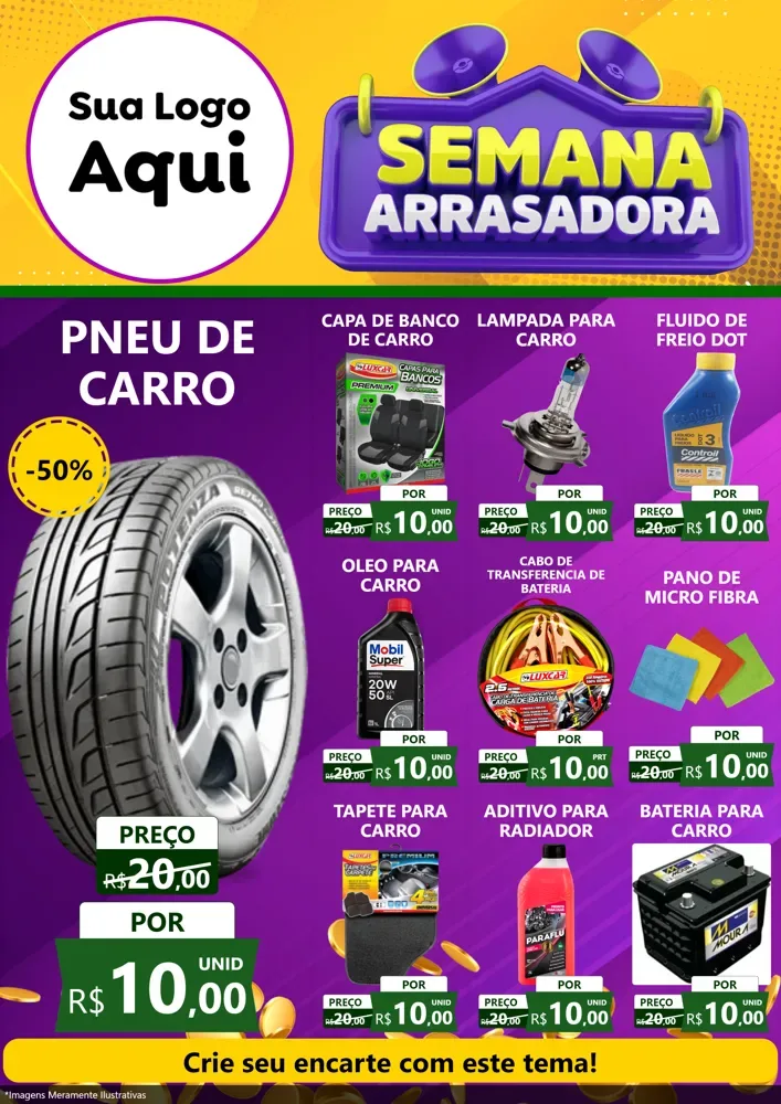 Modelo de Encarte para Encarte A4 Vertical com o tema Semana Arrasadora para Auto peças