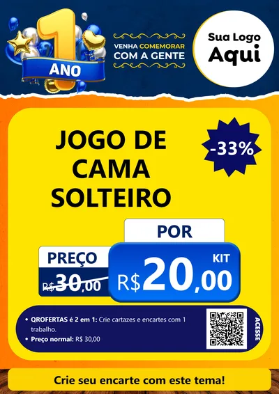 Modelo de Cartaz para Cartaz A4 Vertical com o tema Um Ano de Aniversário para Cama, Mesa e Banho